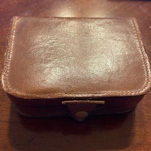 Vintage Compact Leather Jewelry Box with Contents